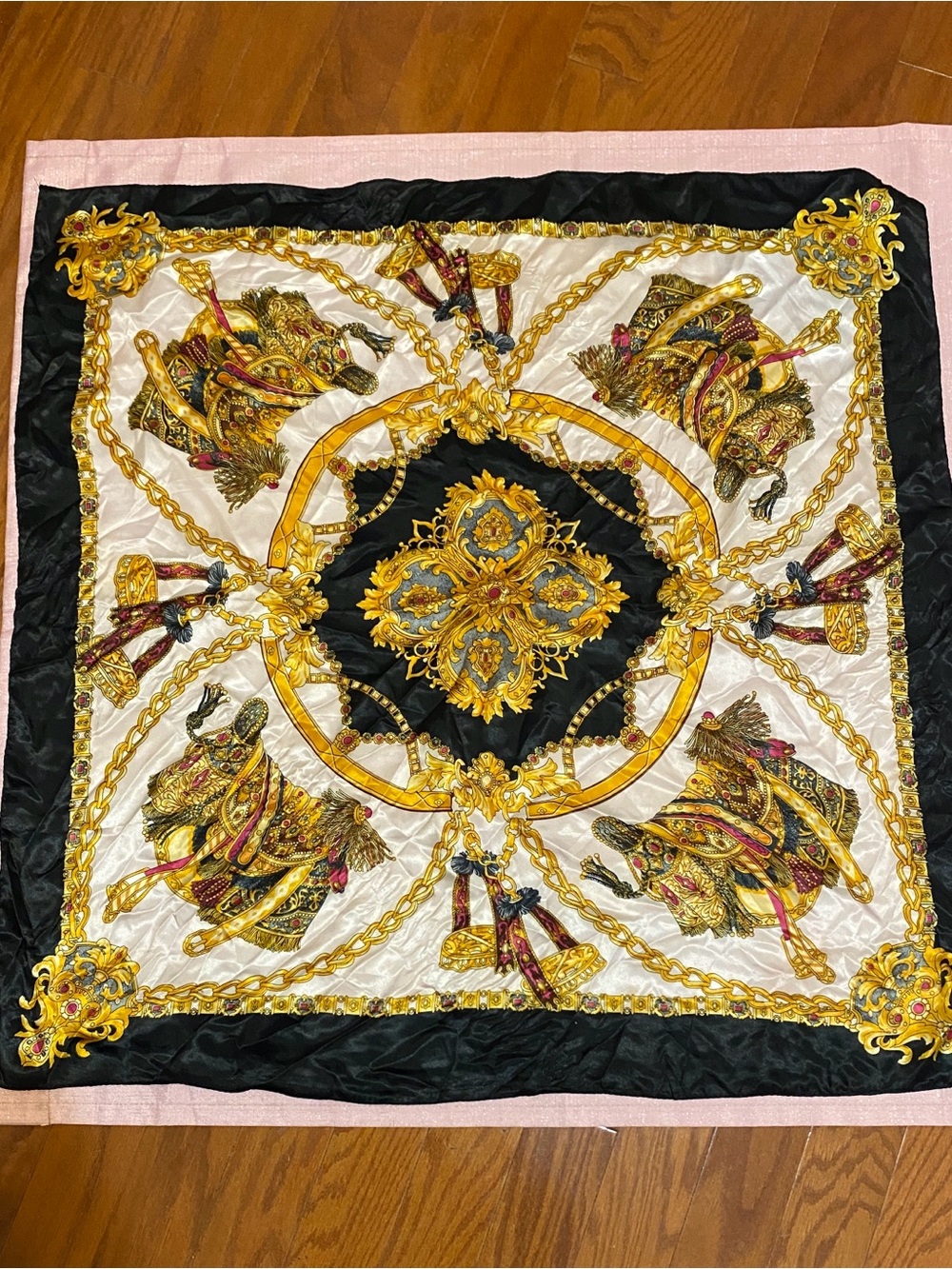 Classic Gold & Black Decorative Square Scarf 34"x 35"